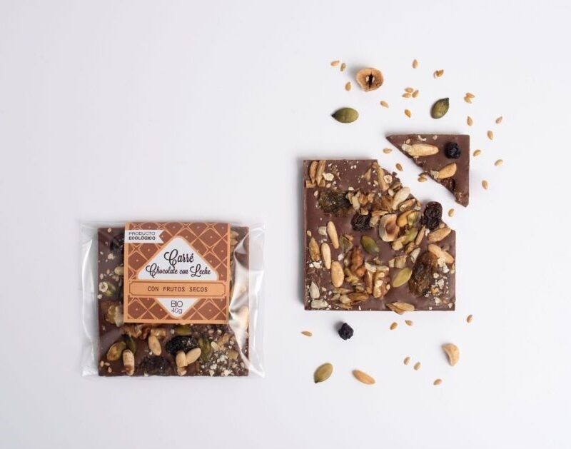 CARRÉ BIO&FT de Chocolate con LECHE, Frutos Secos y Semillas