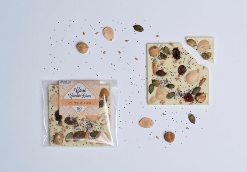 Chocolatina ecológica gourmet Chocolate blanco con frutos secos