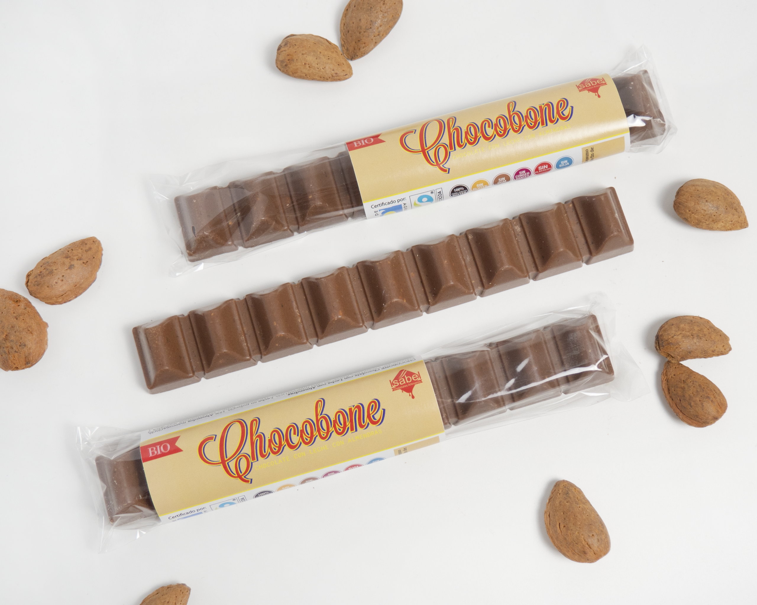CHOCOBONE BIO&FT Chocolate con LECHE y Almendra caramelizada - Imagen 3