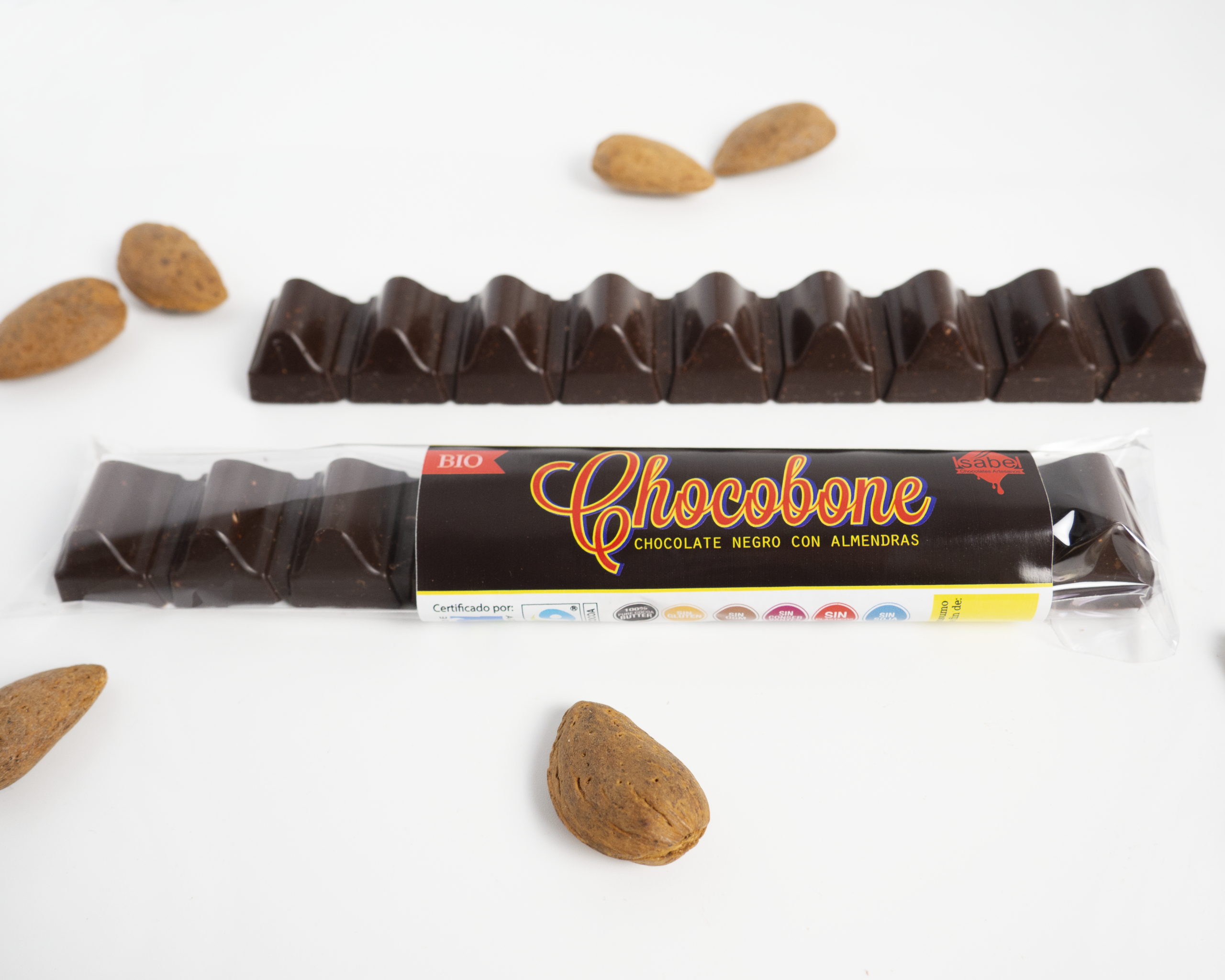 CHOCOBONE BIO&FT Chocolate NEGRO y Almendra caramelizada - Imagen 2