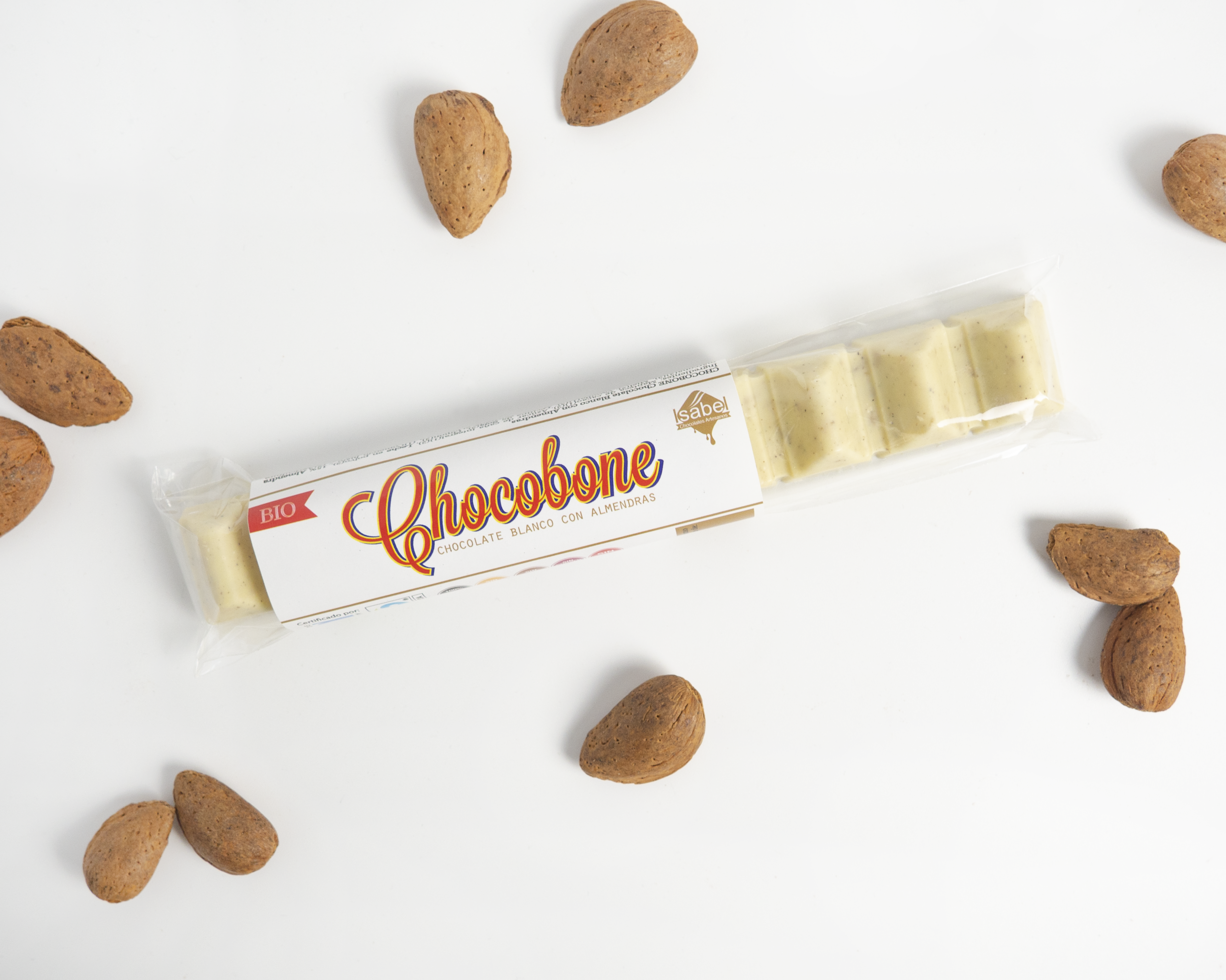 CHOCOBONE Chocolate Blanco y Almendra caramelizada 100Gr
