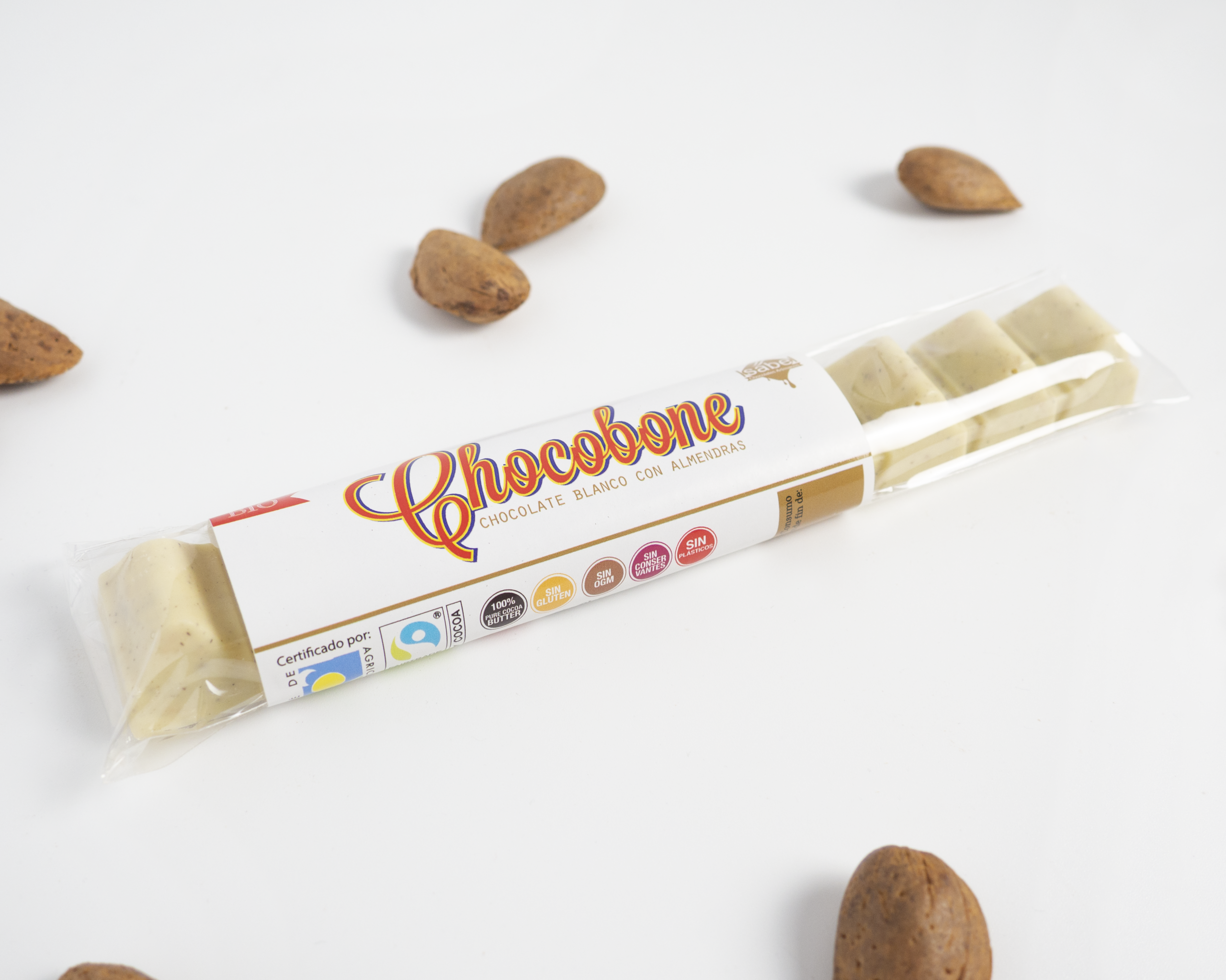CHOCOBONE BIO&FT Chocolate BLANCO y Almendra caramelizada - Imagen 2