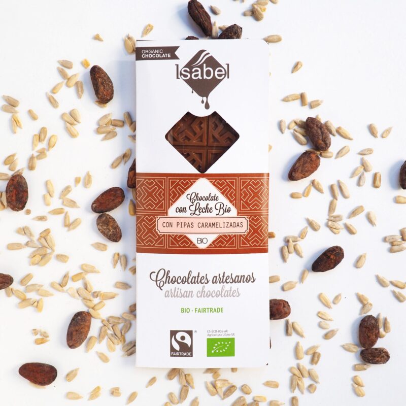 Tableta Chocolate con Leche y Pipas Caramelizadas - BIO y ECO