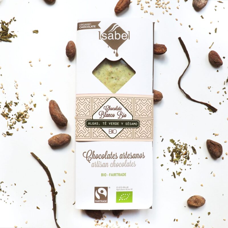 Tableta chocolate Blanco con Algas, Té Verde y Sésamo BIO FAIRTRADE