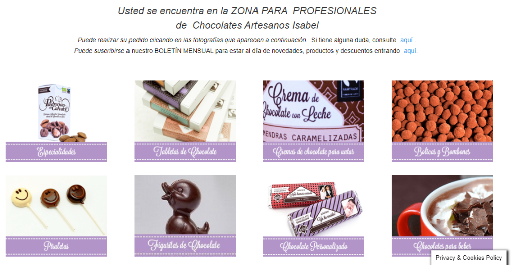 comprar chocolate para tiendas - zona profesional - chocolates artesanos isabel